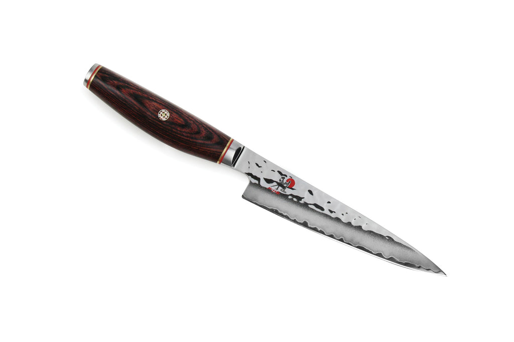 5-inch utility knife with dark wood handle and stainless blade