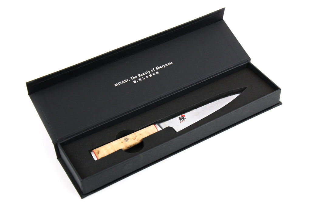 Miyabi SG2 paring/utility knife in black gift box with birchwood handle