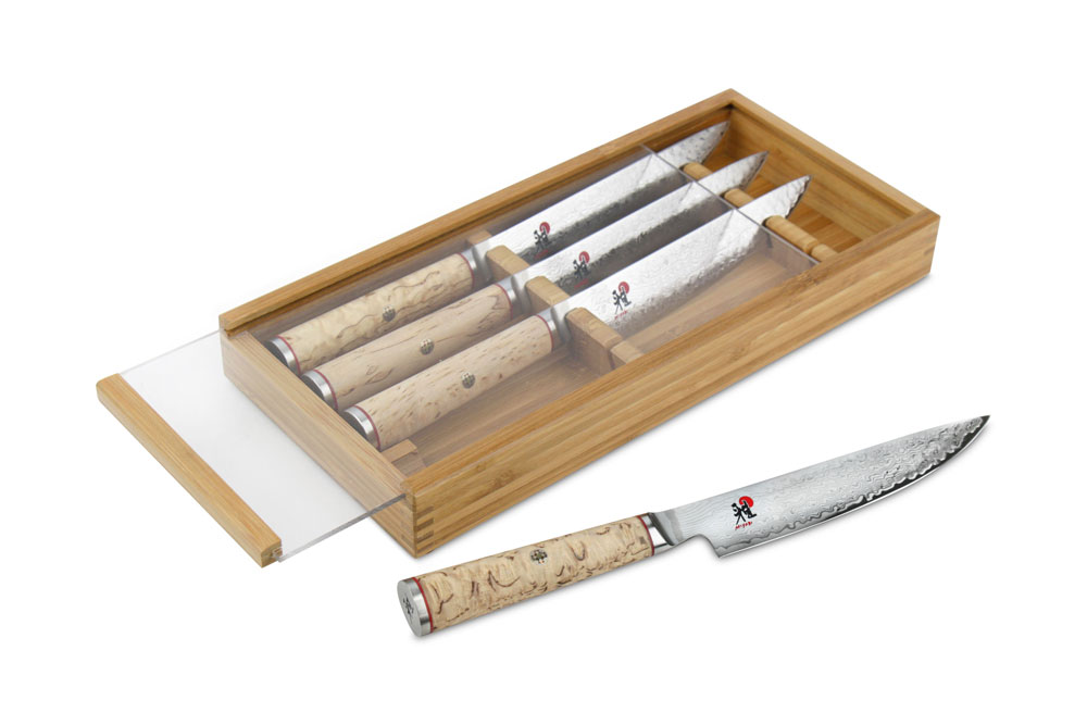 Birchwood SG2 4-piece steak knife set in wooden storage box