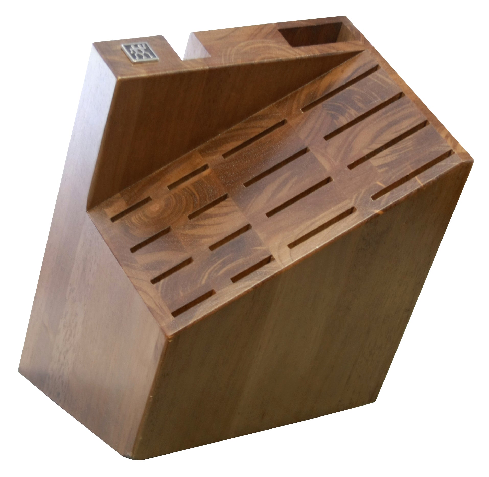 Wooden knife block with 18 knife slots and top handle cutout