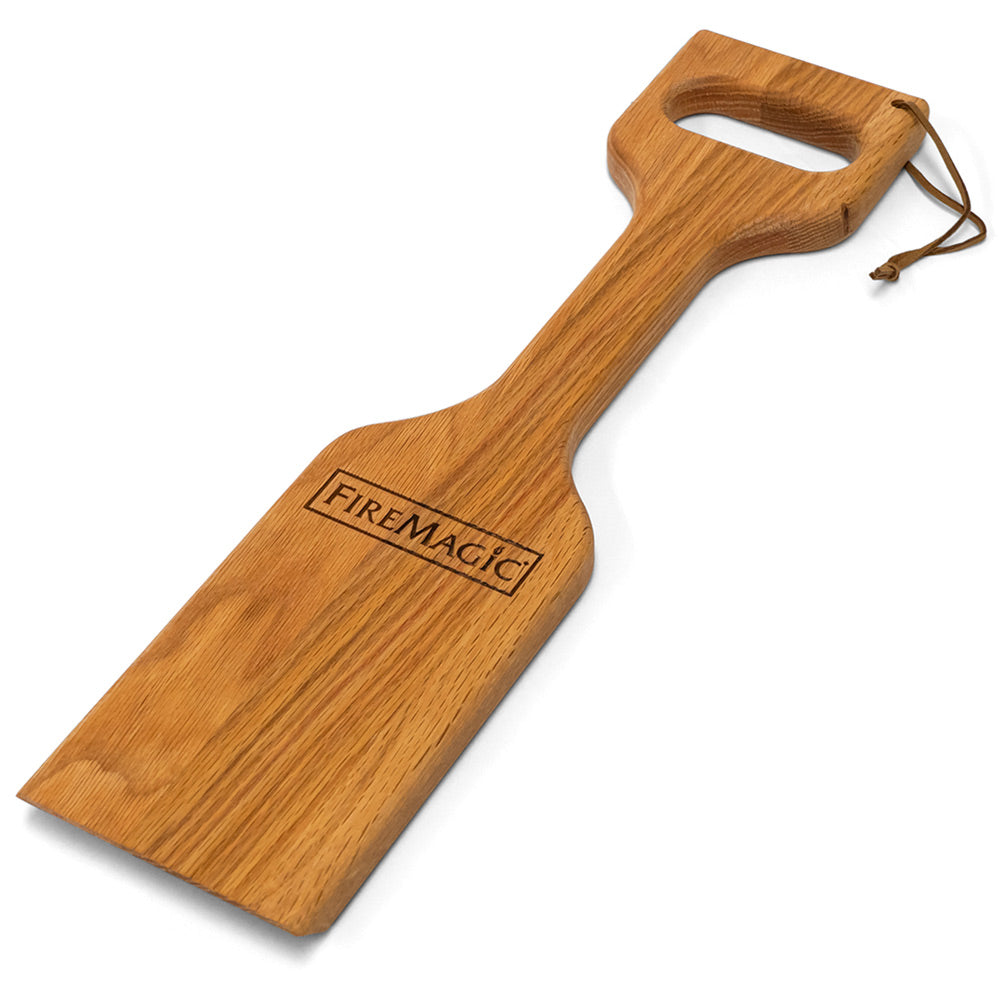 Fire Magic wood grill scraper with wooden handle and flat scraper blade