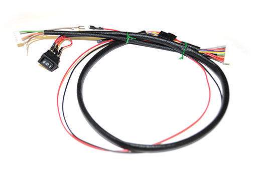 Dexen wire harness with colored leads and black cable, includes connectors