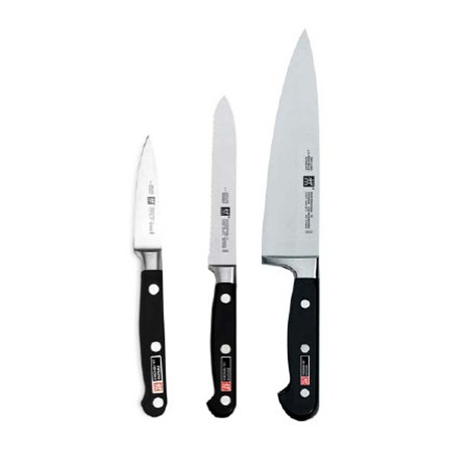 Zwilling J.A. Henckels 3-piece starter knife set with black handles and stainless blades