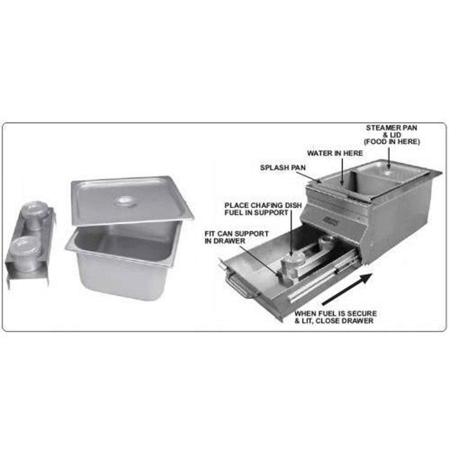 Built-in bar warming caddy accessory with lid and drawer insert, metal finish