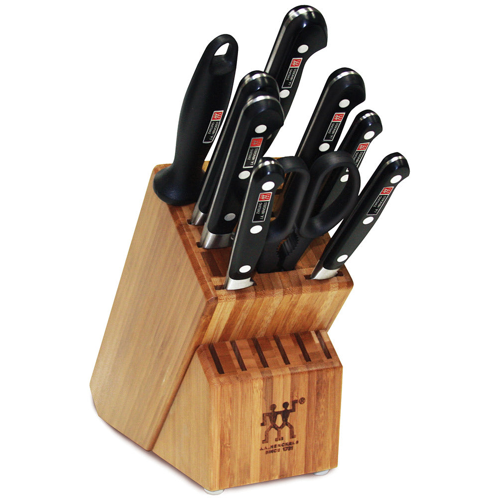 Zwilling J.A. Henckels knife block set with wooden block and multiple black knives