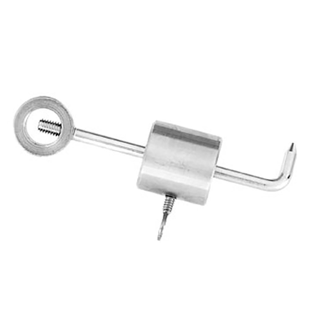Rotisserie counter balance rod with circular dial, weight block, and mounting pin