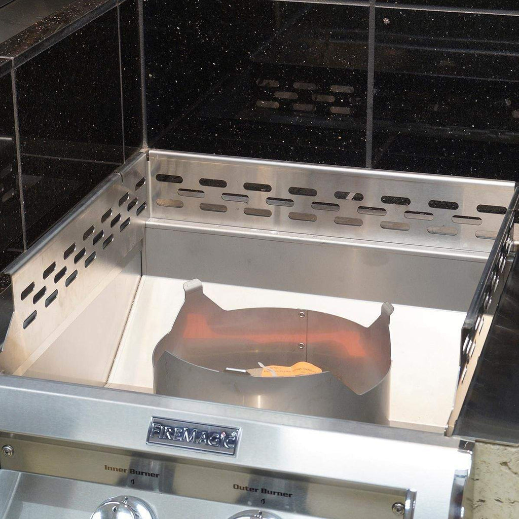 Stainless steel power burner griddle adapter tray with raised slots and handles
