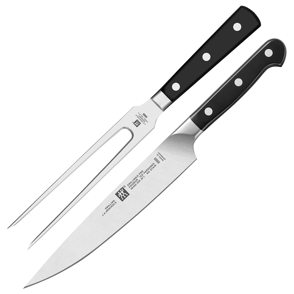 Zwilling J.A. Henckels Pro carving knife and fork set with black handles