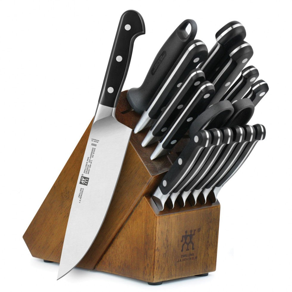 Zwilling J.A. Henckels Pro 17-piece knife block set, black-handled knives in wood block