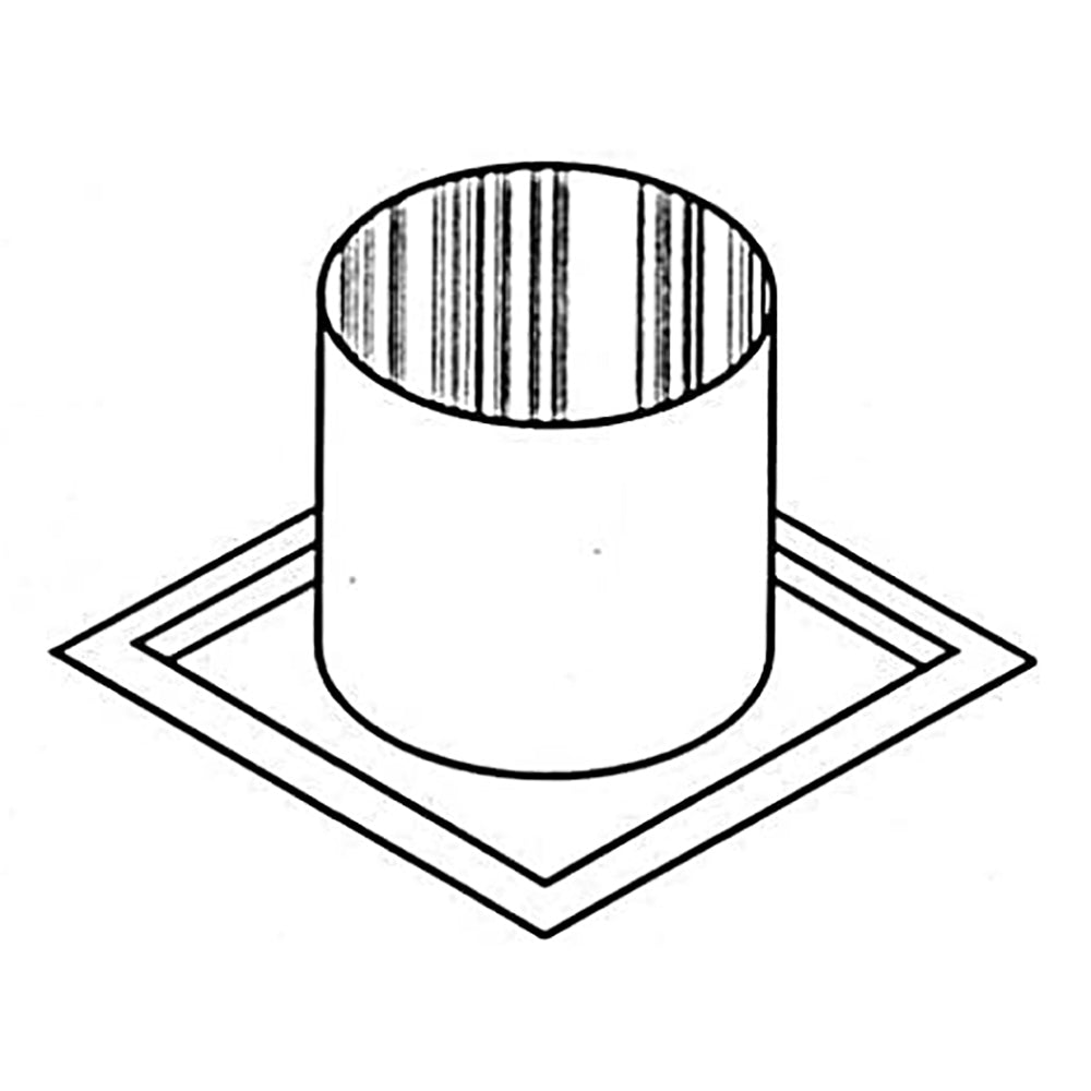 Chimney firestop thimble: round metal cylinder with wide flange base and black top rim