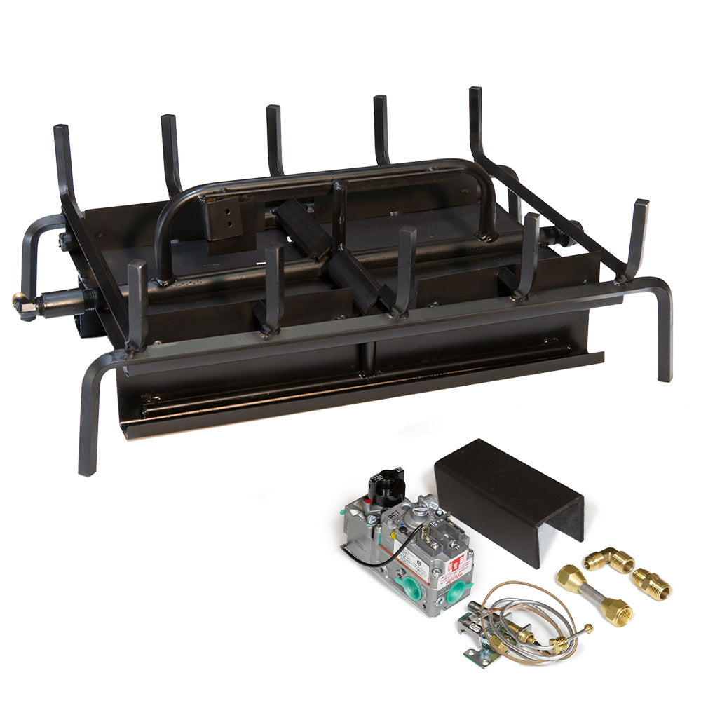 3-burner grill system with black burner tray and control module plus gas fittings