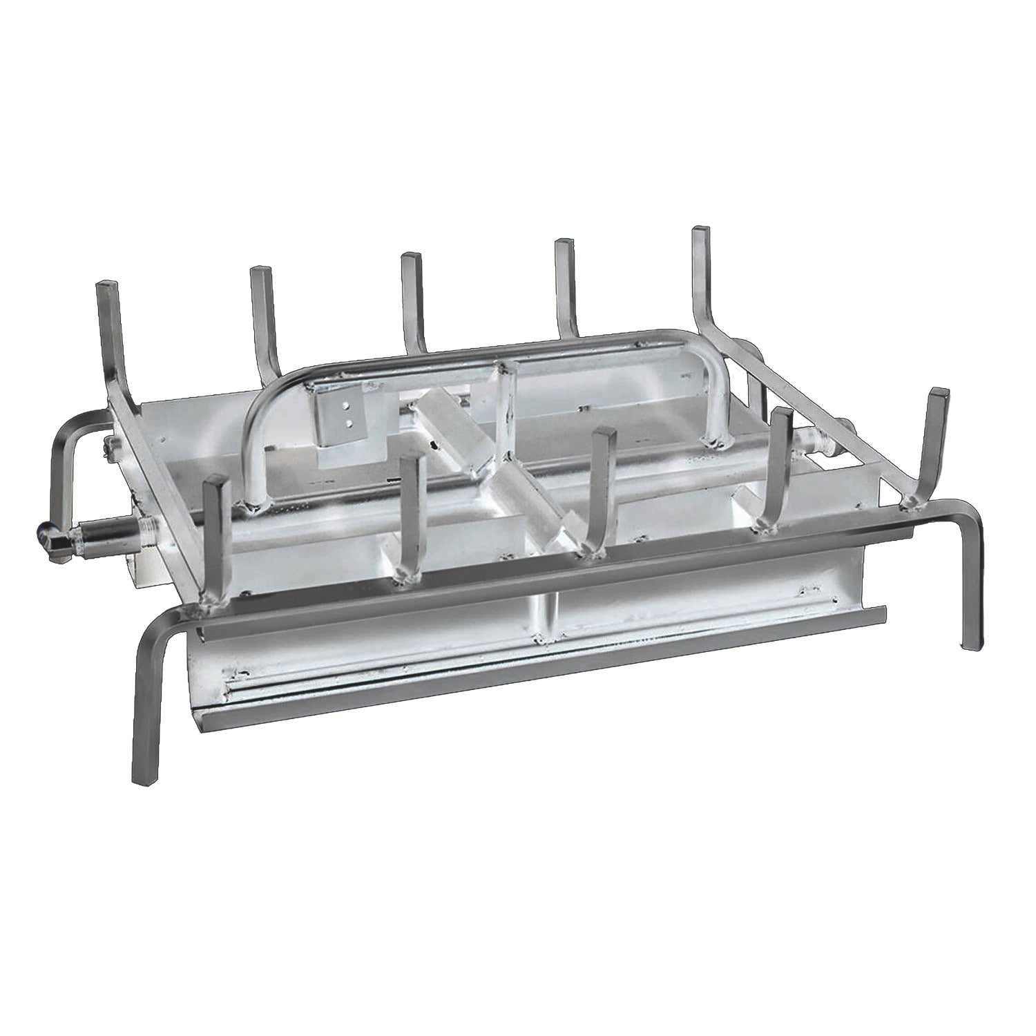 Stainless steel double-sided 3-burner grill frame with burner tubes and side supports
