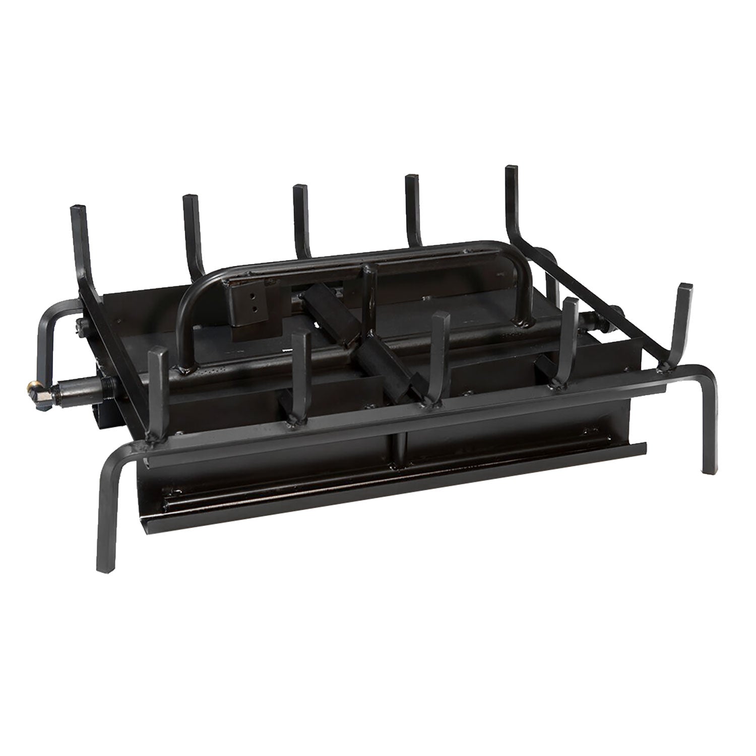 Black double-sided 3-burner gas grill system with raised burner grates and control panel