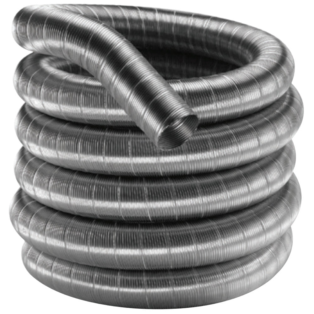 BioFlex pellet vent pipe coil, ribbed flexible gray metal, 4-inch diameter