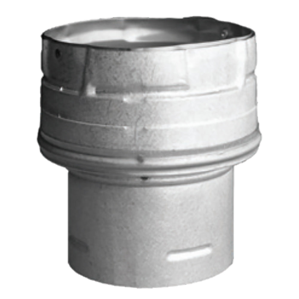 PelletVent Pro pellet pipe increaser adapter, 3 to 4 inch, silver metal connector