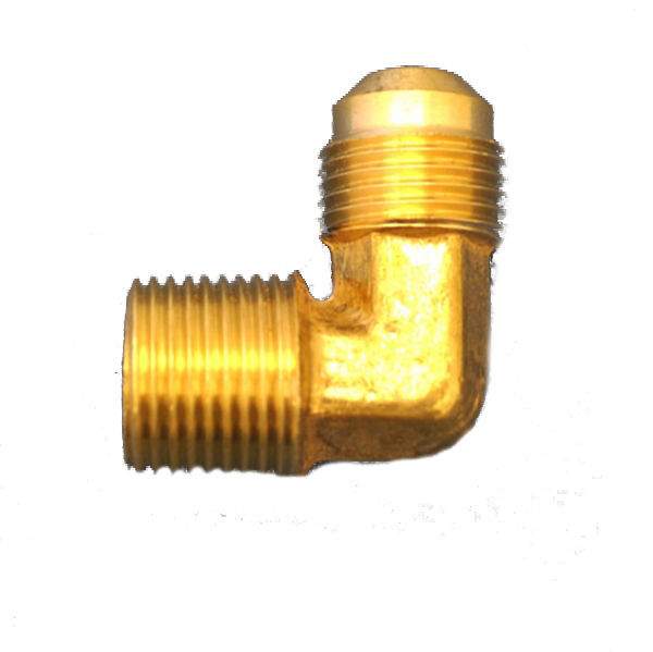 90-degree brass male elbow fitting with external threads, 3/8 in tube