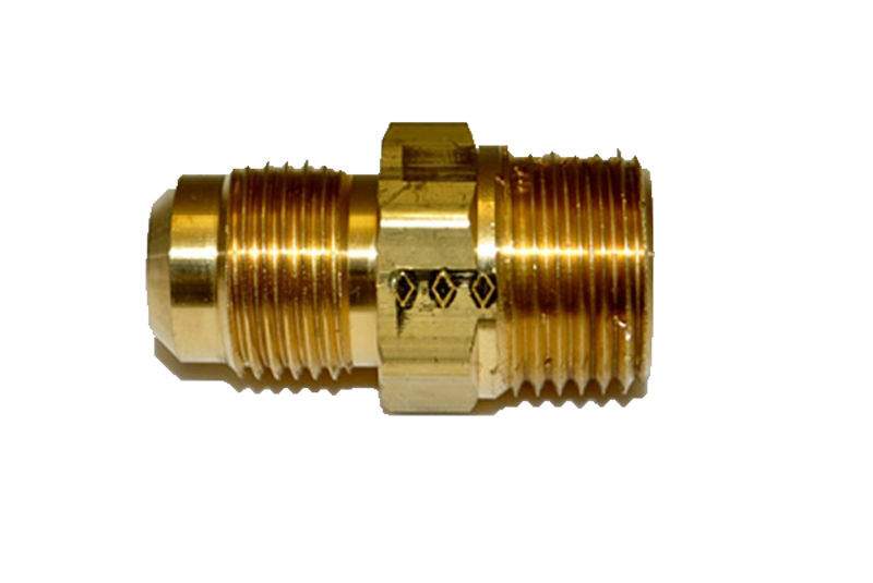 Brass male connector fitting with hex body and external threads, 1/2-inch tube