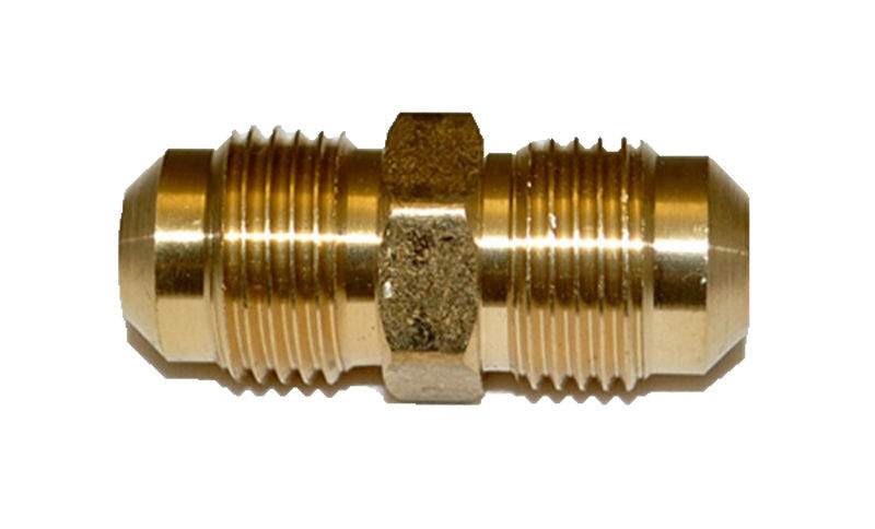 Brass full union fitting with two threaded ends, hex connectors