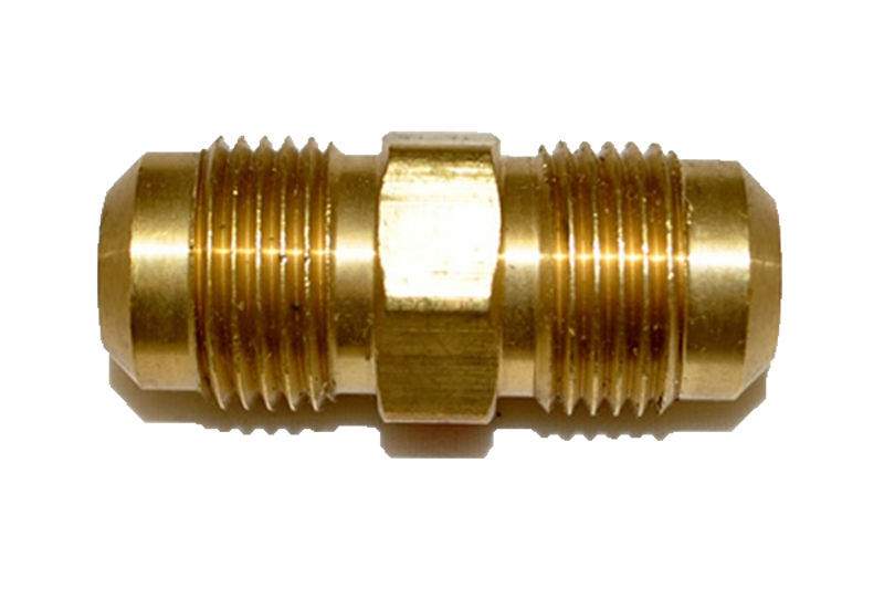 Brass tube union fitting with hex center and threaded ends