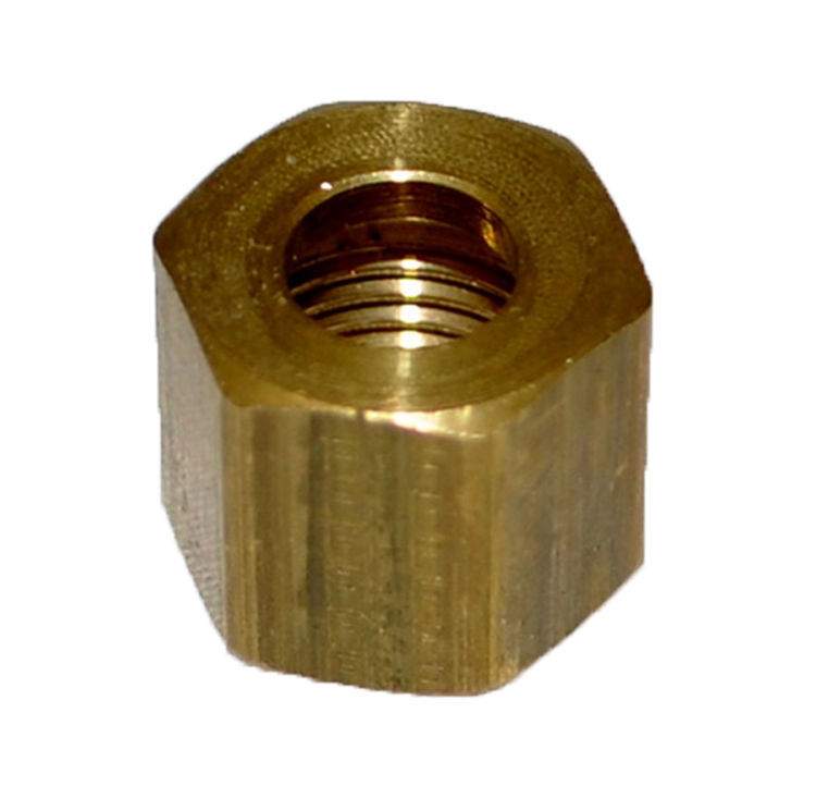 Brass compression nut with hex exterior and internal threads, 1/4 inch