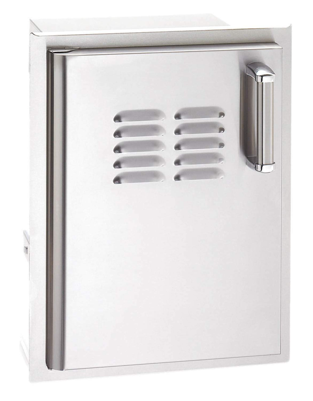 Stainless access door with louvered vent panel and side pull handle with rounded top