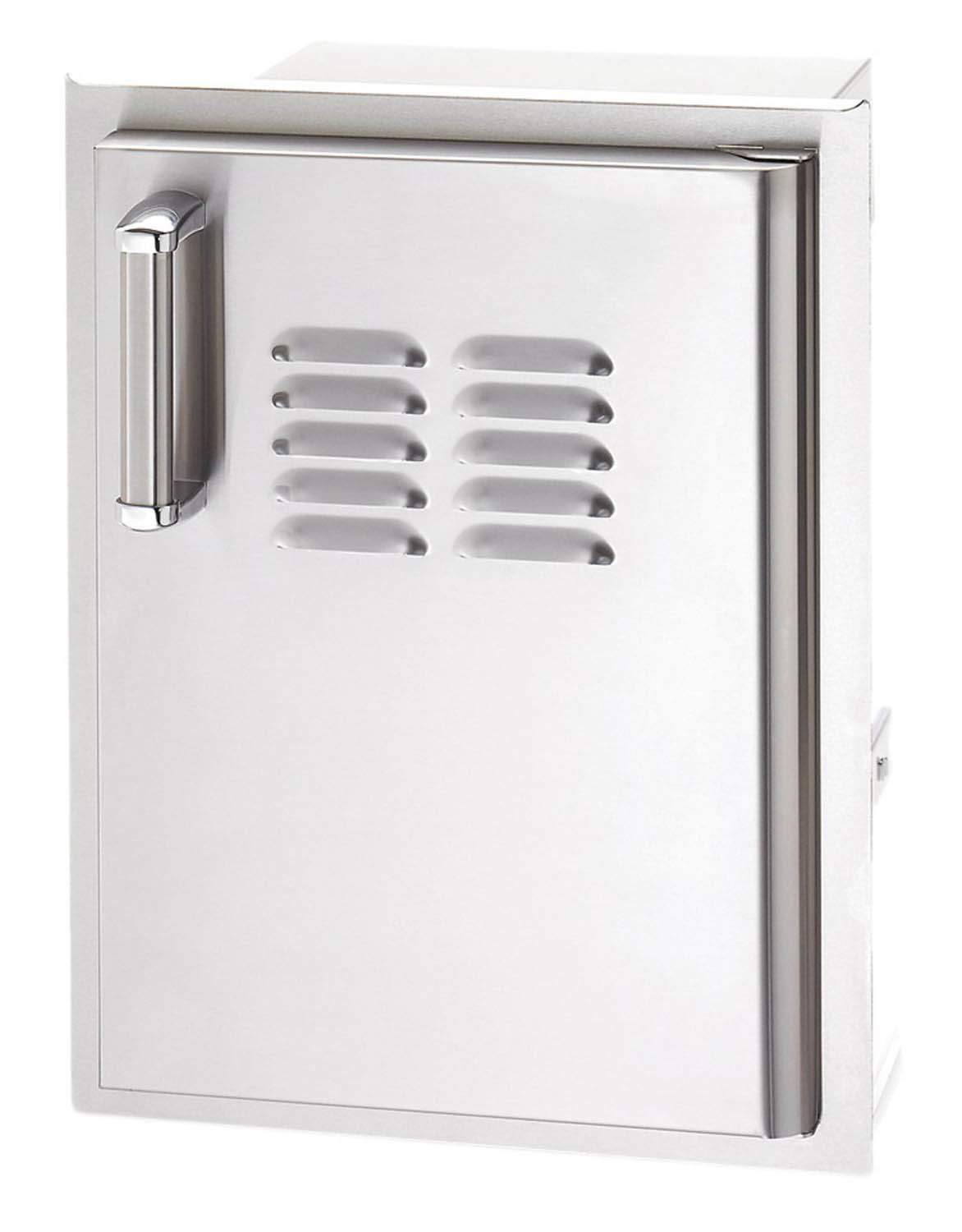 Stainless access door with central louvered vents and recessed side pull handle