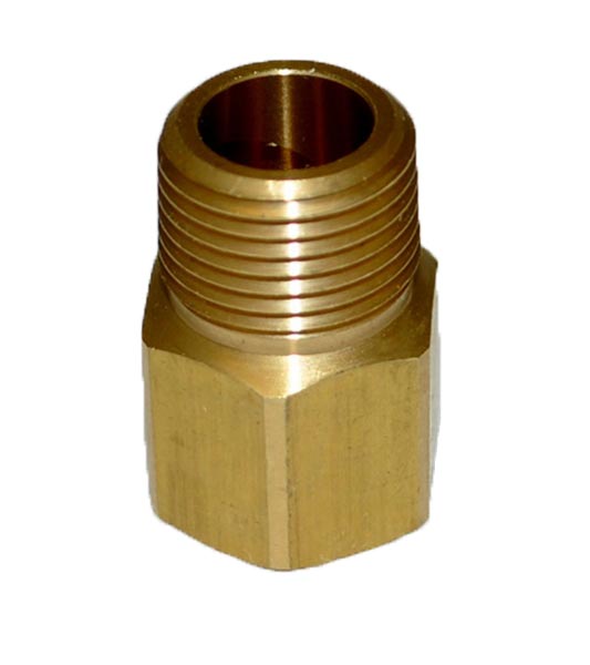 Brass pipe adaptor fitting with threaded ends and hex exterior