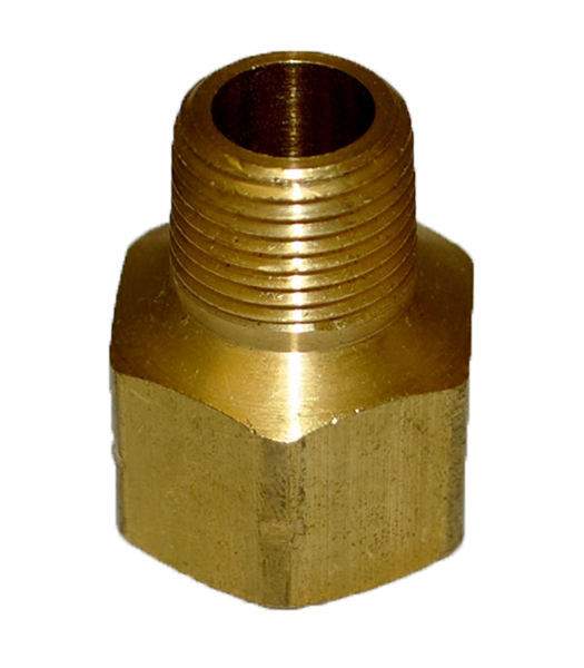 Brass pipe adapter fitting with external and internal threads, hex body