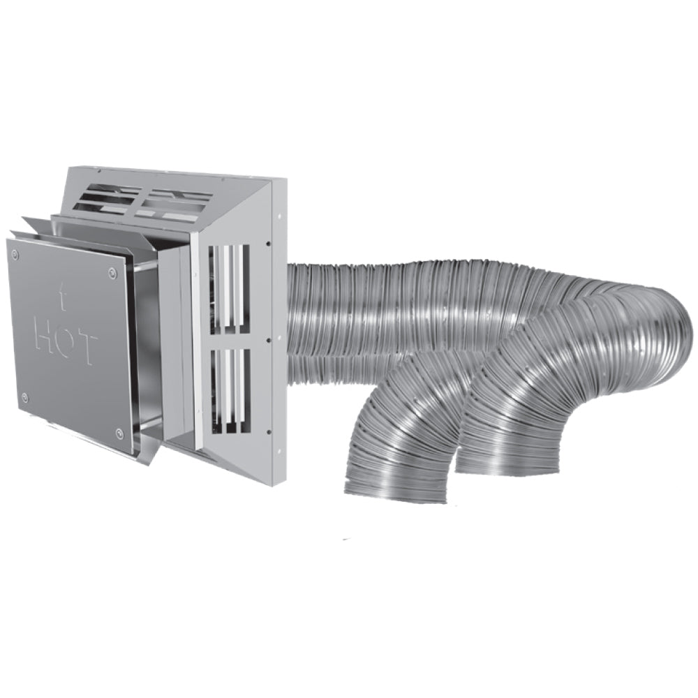 Horizontal vent kit with metal wall plate, termination cap, and silver flexible vent