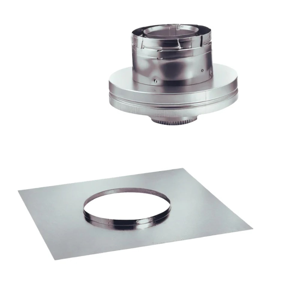 Stainless steel chimney conversion kit with round flue collar and square flashing plate