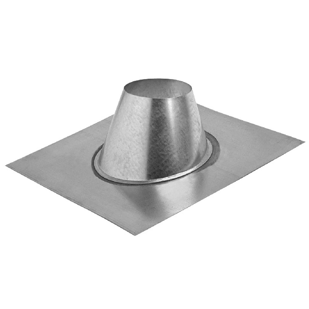 Metal vent flashing with round collar and raised cone, square base plate