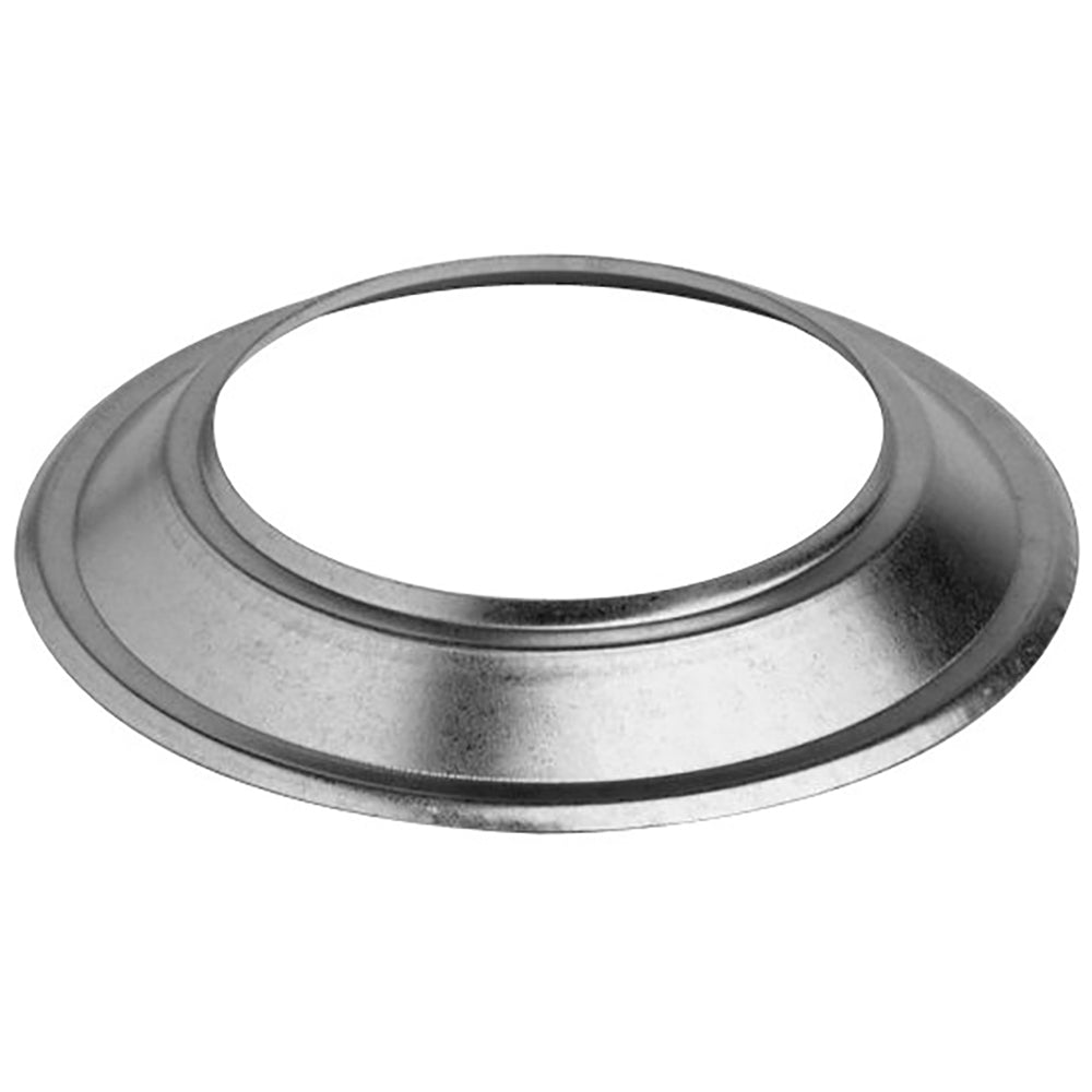 Metal storm collar with circular top and wide flange, direct vent pipe collar