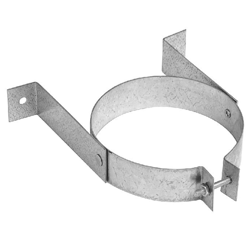 Metal wall support clamp for rigid direct vent pipe, galvanized steel, gray finish