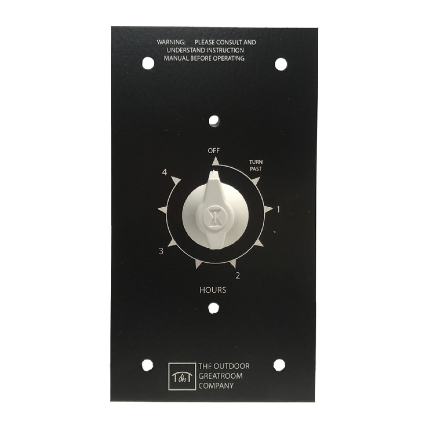 Outdoor GreatRoom Company 4-hour timer control panel with dial, OFF, and hour settings 1–4