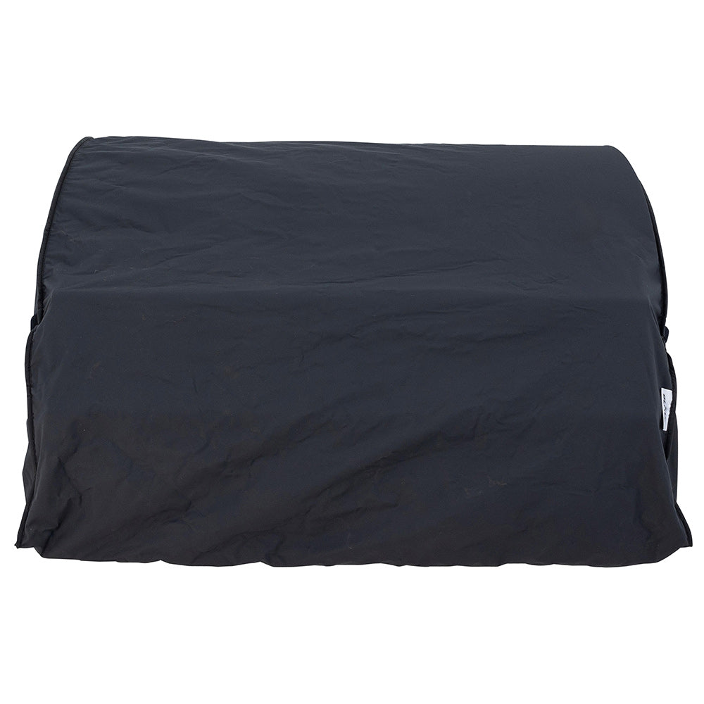 Vinyl grill cover with drawstring hem, dark color, rectangular fit