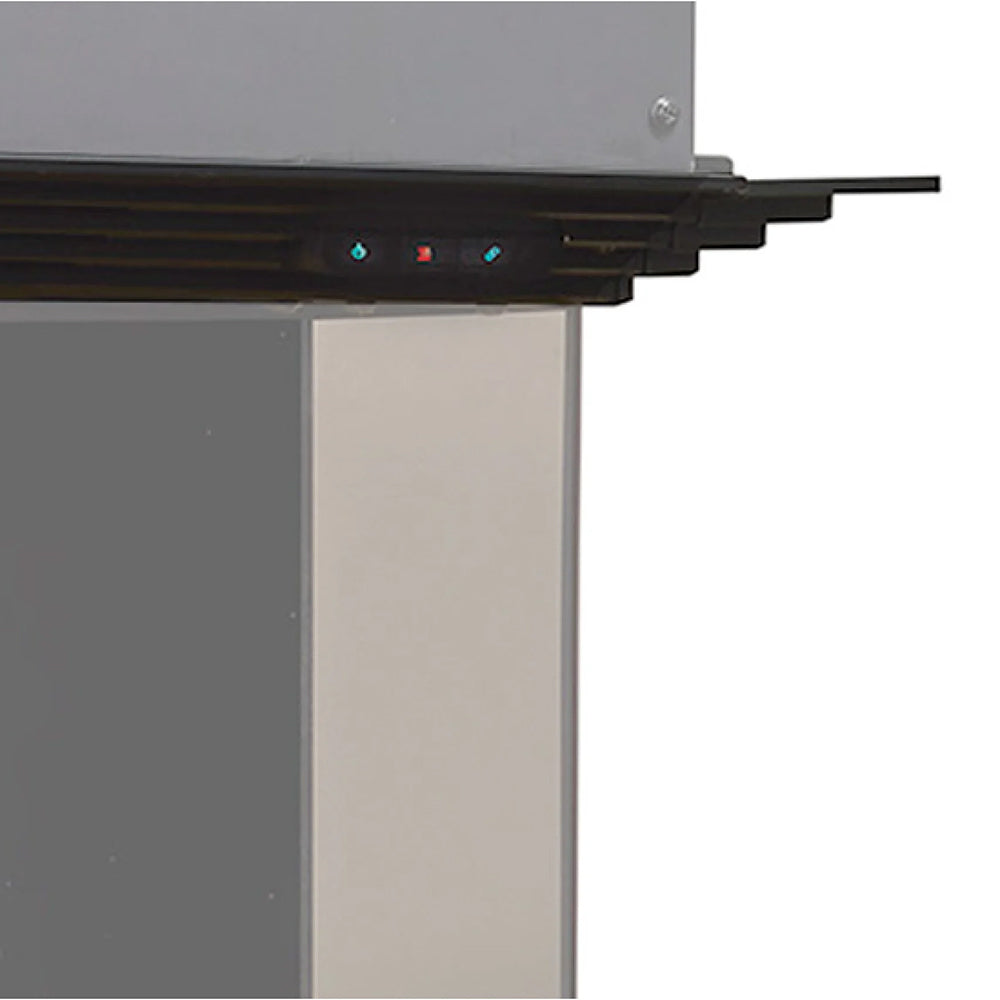 Built-in electric firebox side trim accessory, dark metal trim with stacked shelf
