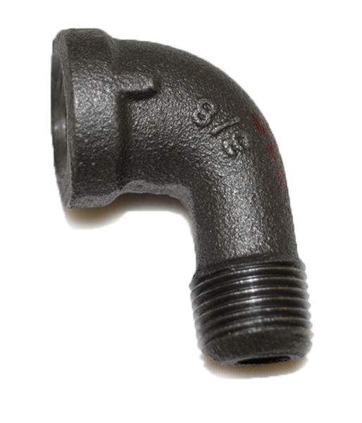 Black iron 90° street elbow fitting with external threads, 3/8 in MPT to FPT