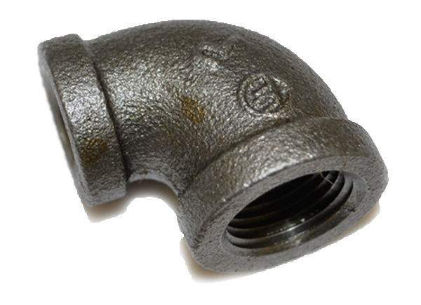 Black iron reducing elbow pipe fitting with threaded female end