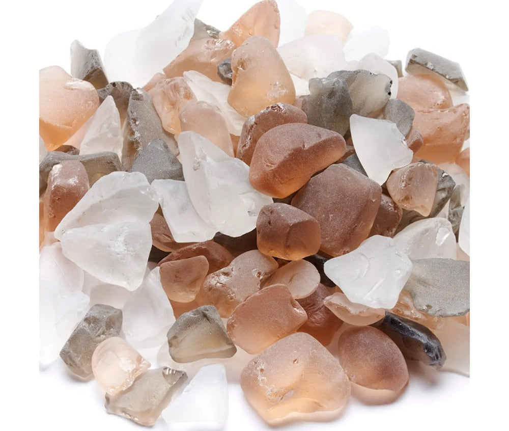 Tumbled glass ember bed pieces in clear and amber tones