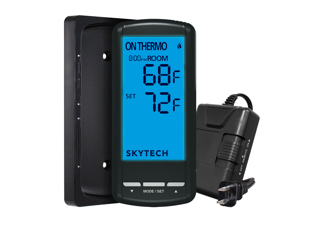 Fireplace remote thermostat with backlit touch screen and wall bracket mount