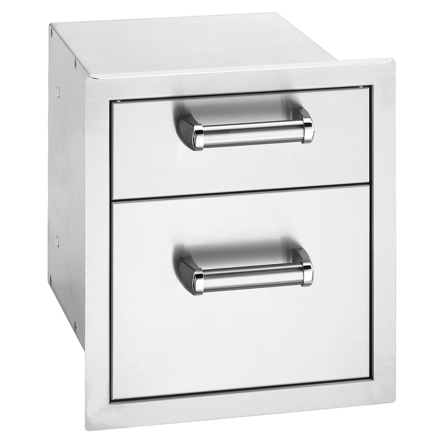 Flush double drawer cabinet with two metal pull handles
