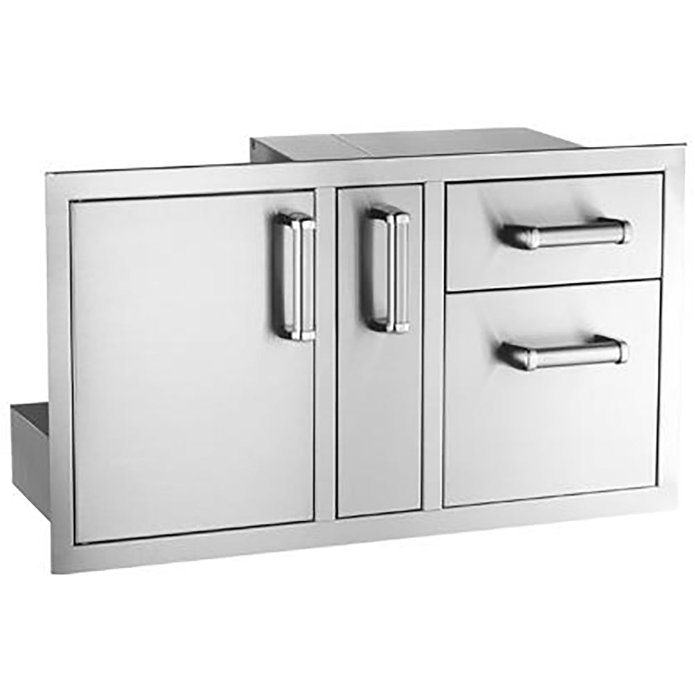 Stainless steel access door unit with double doors and two drawers