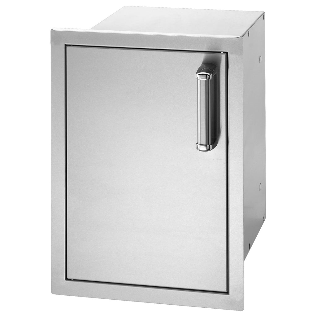 Fire Magic single-door storage cabinet with right-side vertical handle and flat panel door