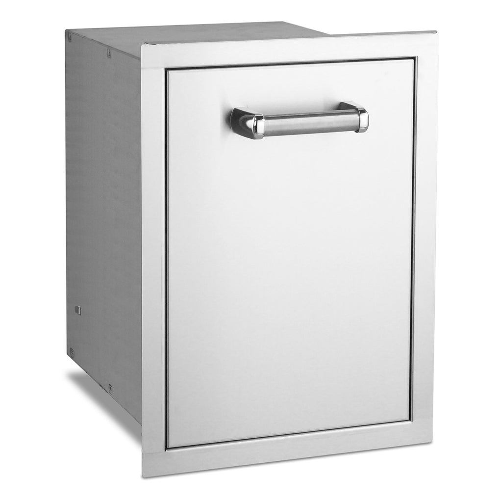 Stainless steel double trash cabinet with flush door and chrome handle