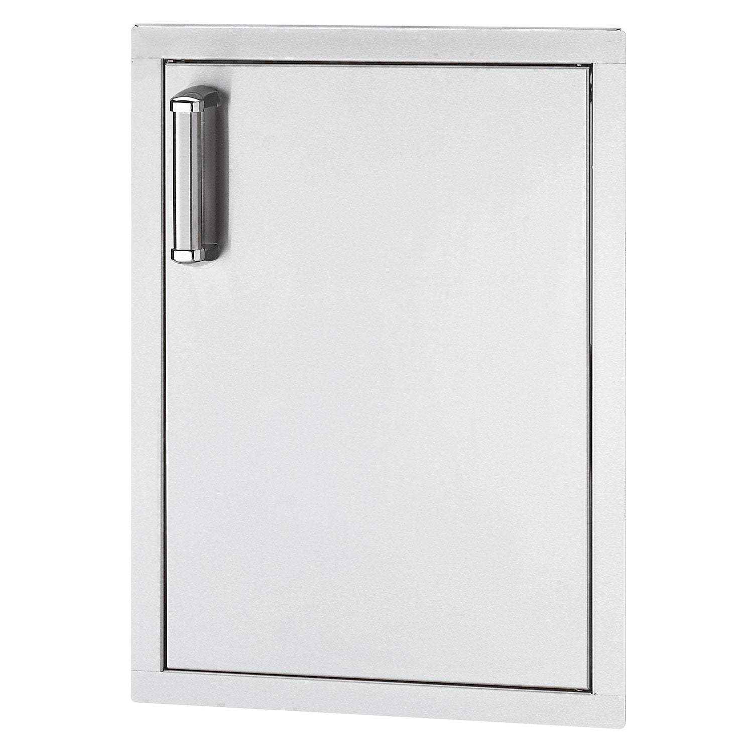Single access door with stainless frame, recessed vertical handle on left side