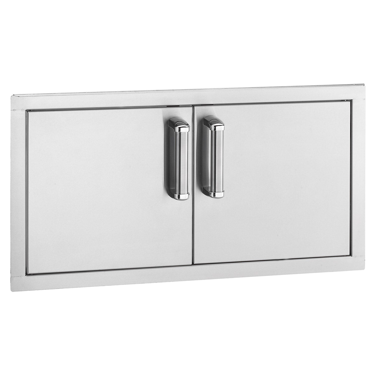 Stainless steel flush double access doors with two hinged panels and two pull handles