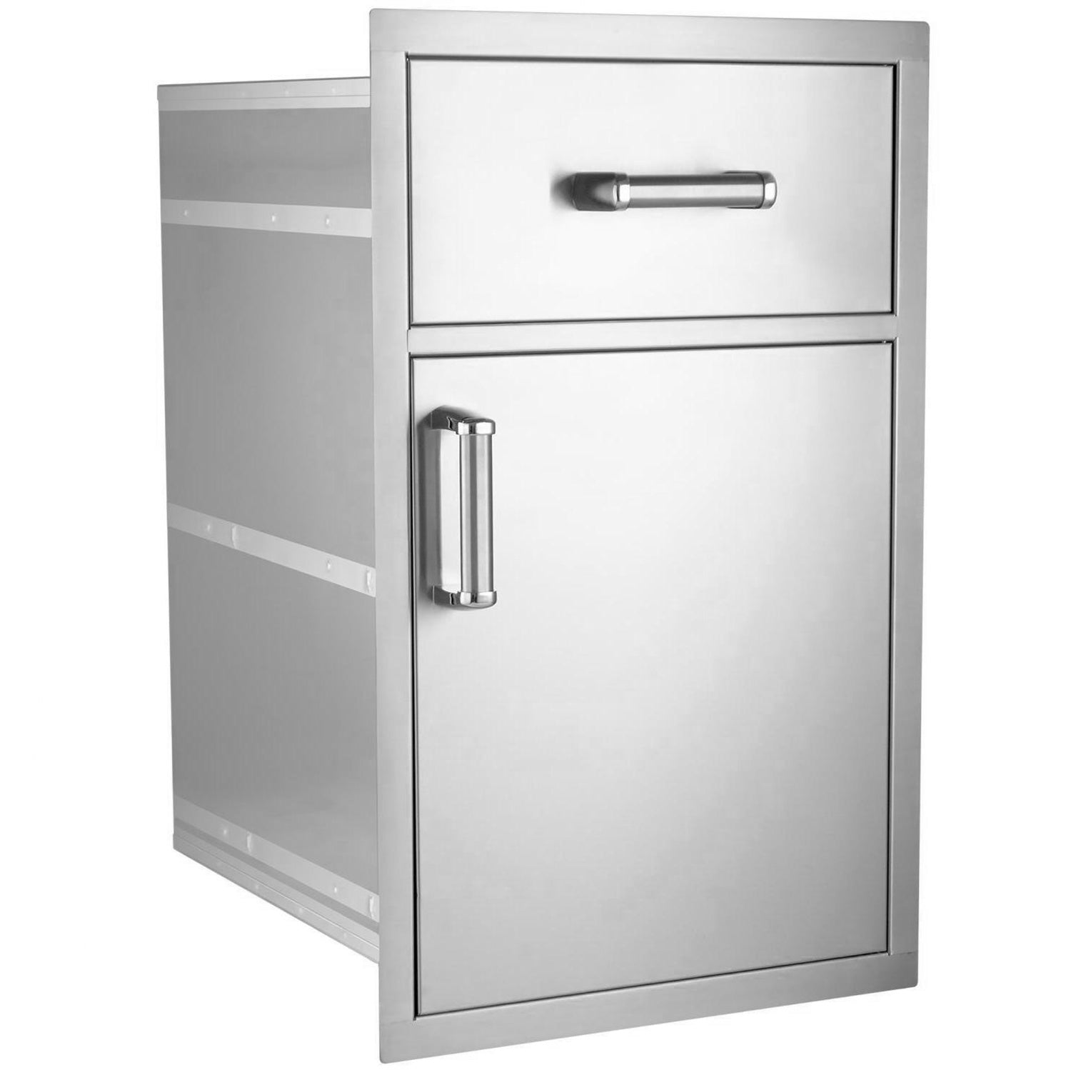 Stainless pantry door and drawer combo with two front panels and bar handles