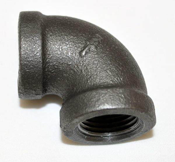 Dark iron pipe elbow fitting with female threaded end, 1/2 inch