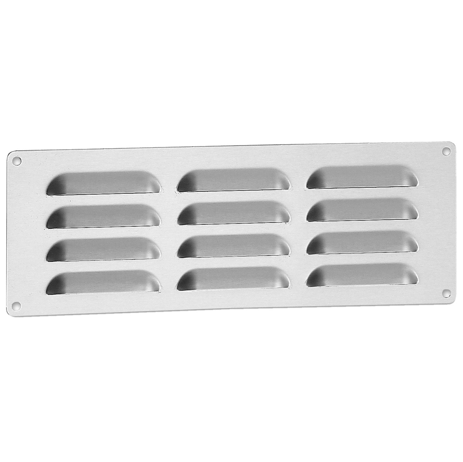 Louvered venting panel, rectangular metal plate with multiple arched slots