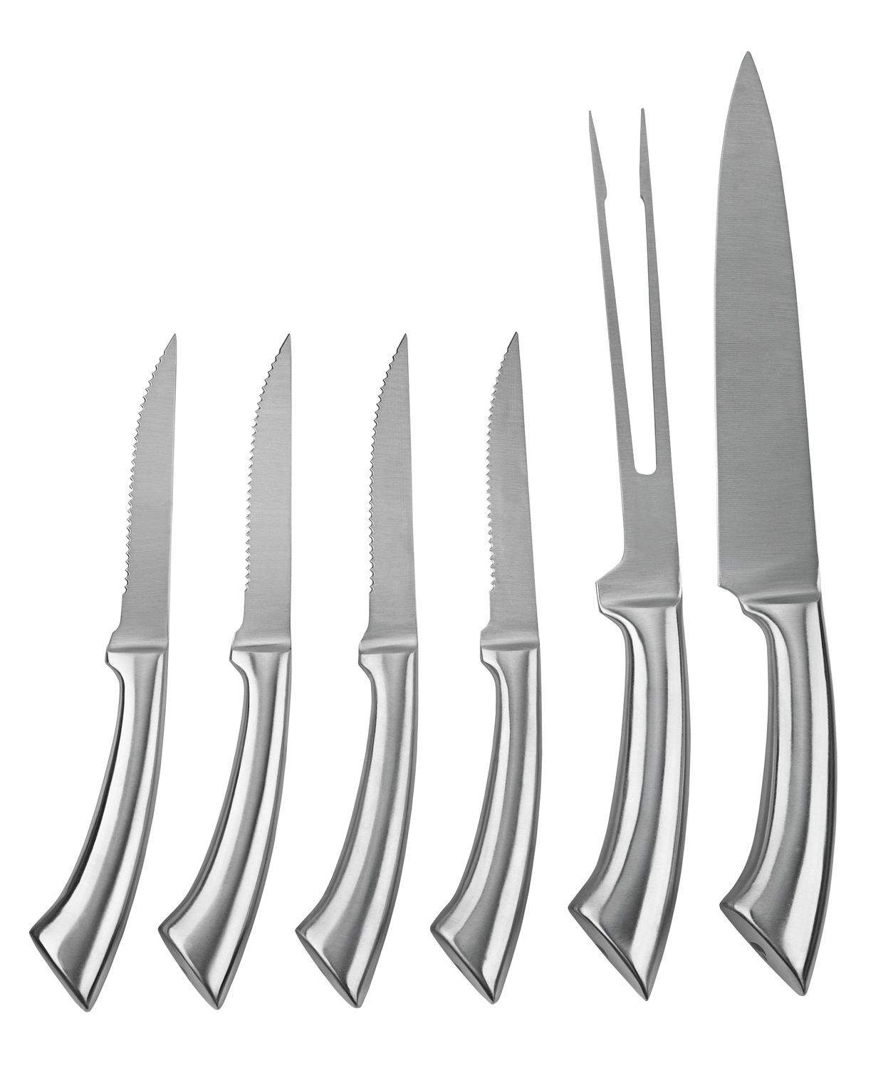 6-piece kitchen knife set with stainless steel blades and curved handles